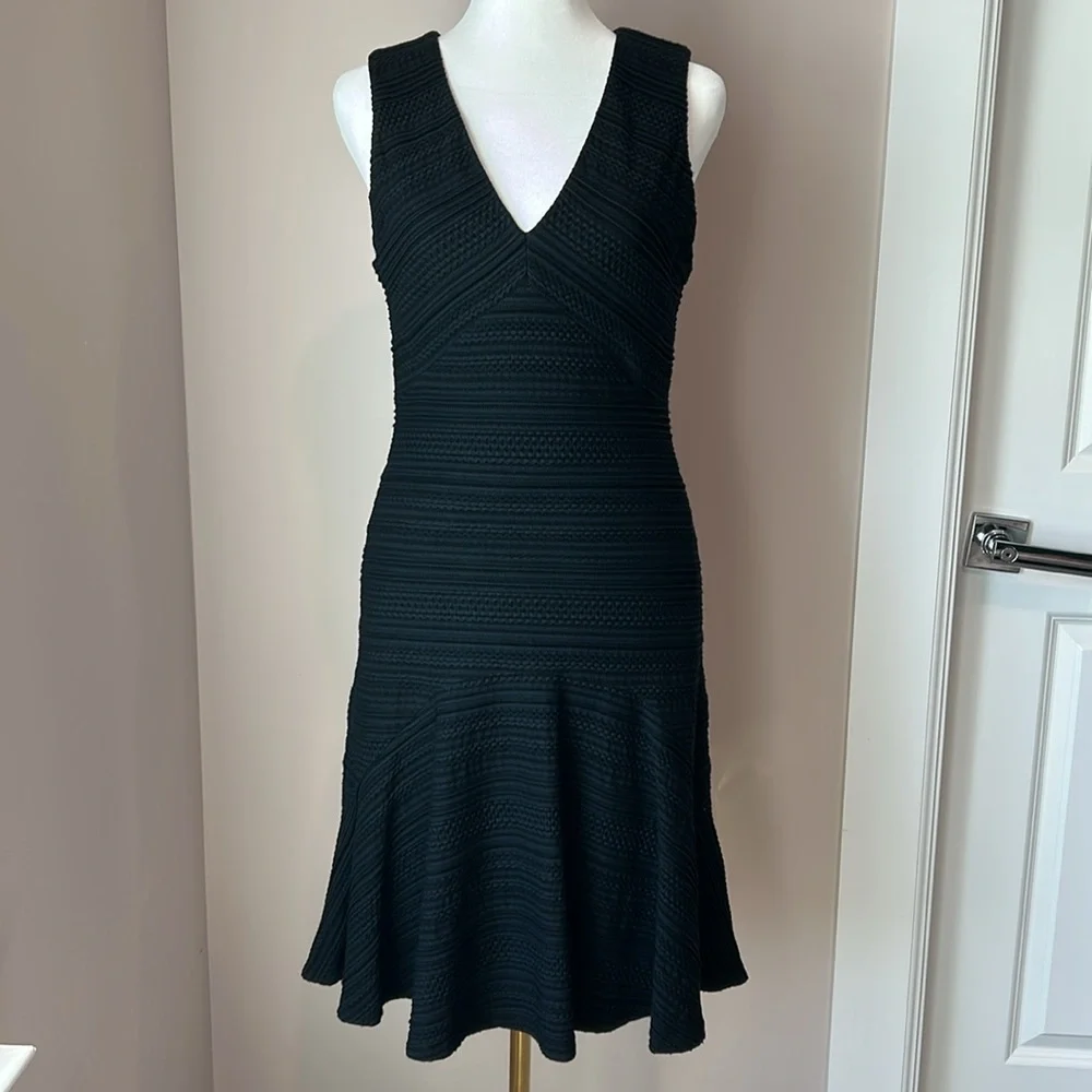 Rebecca Taylor Black V-Neck Texture Knit Fit & Flare Stretch Dress Size 4 - Picture 7 of 10
